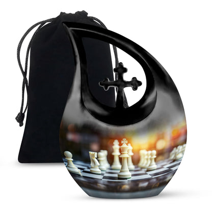 Chess themed Cross Drop Funeral Urn