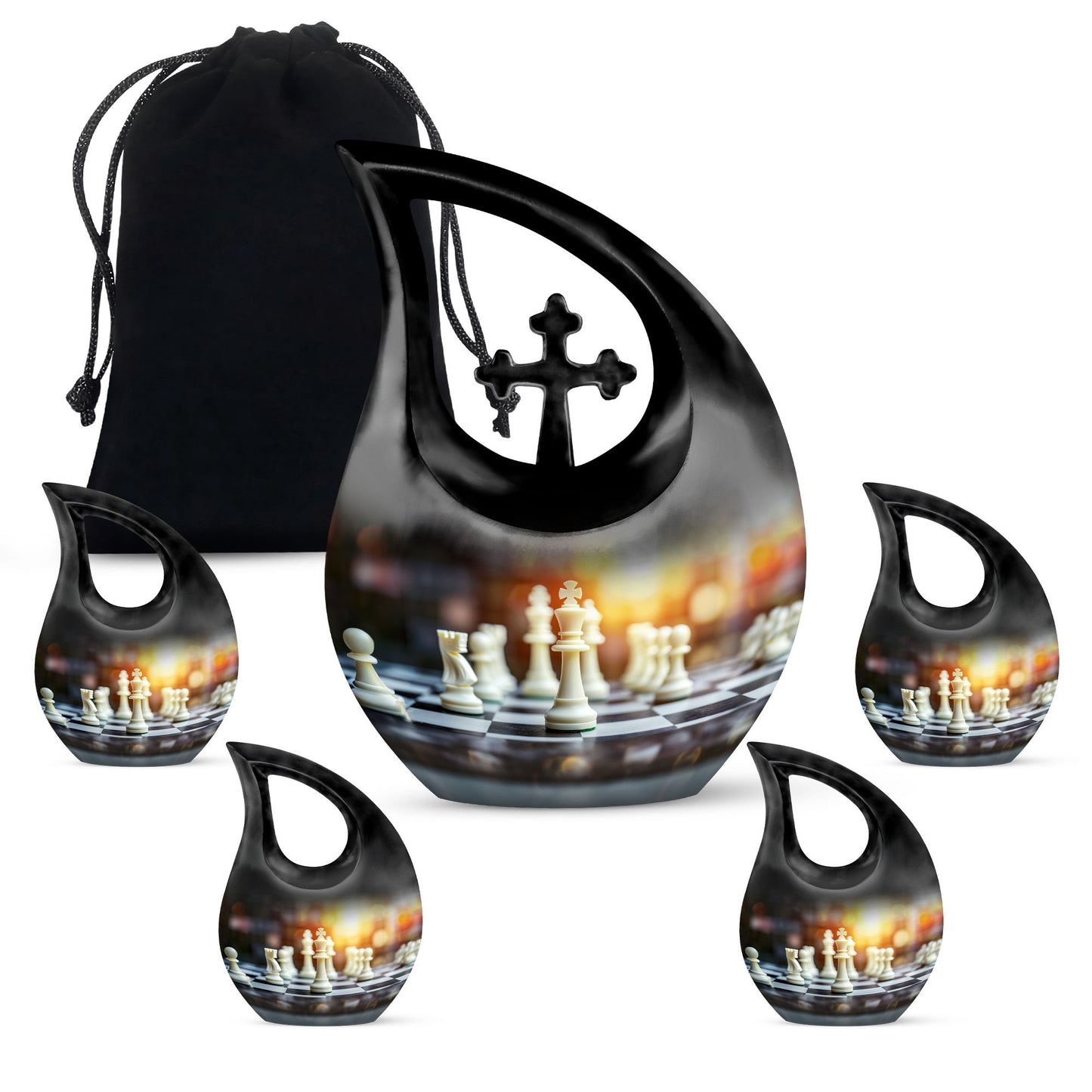 Chess themed Cross Drop Funeral Urn