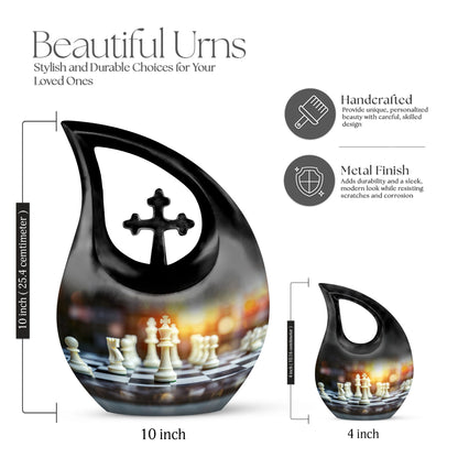 Chess themed Cross Drop Funeral Urn