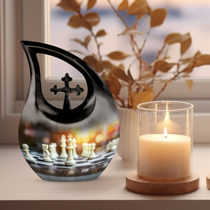 Chess themed Cross Drop Funeral Urn