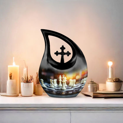 Chess themed Cross Drop Funeral Urn