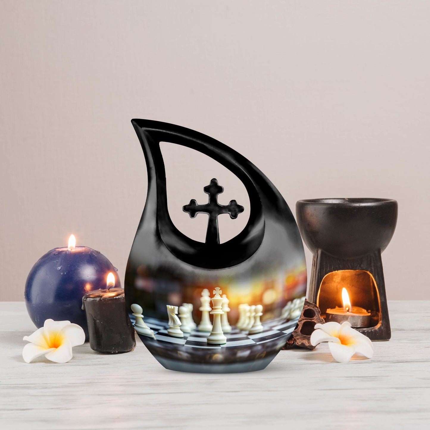 Chess themed Cross Drop Funeral Urn