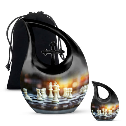Chess themed Cross Drop Funeral Urn