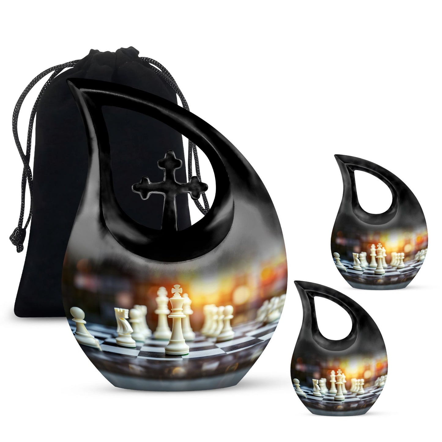 Chess themed Cross Drop Funeral Urn