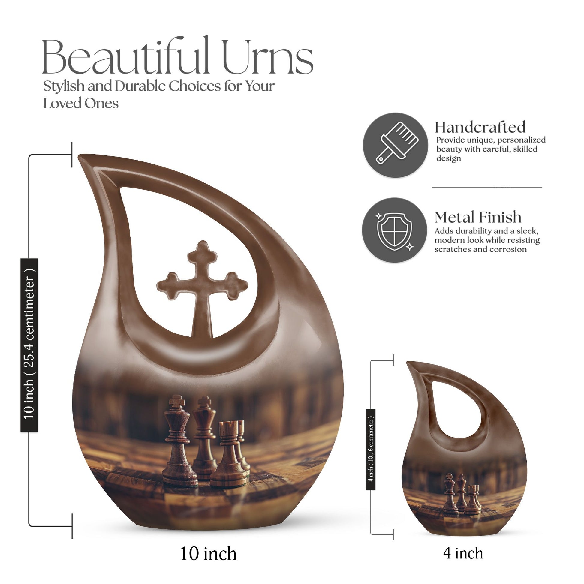 Chess themed Cross Drop design Urn