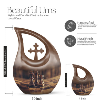 Chess themed Cross Drop design Urn