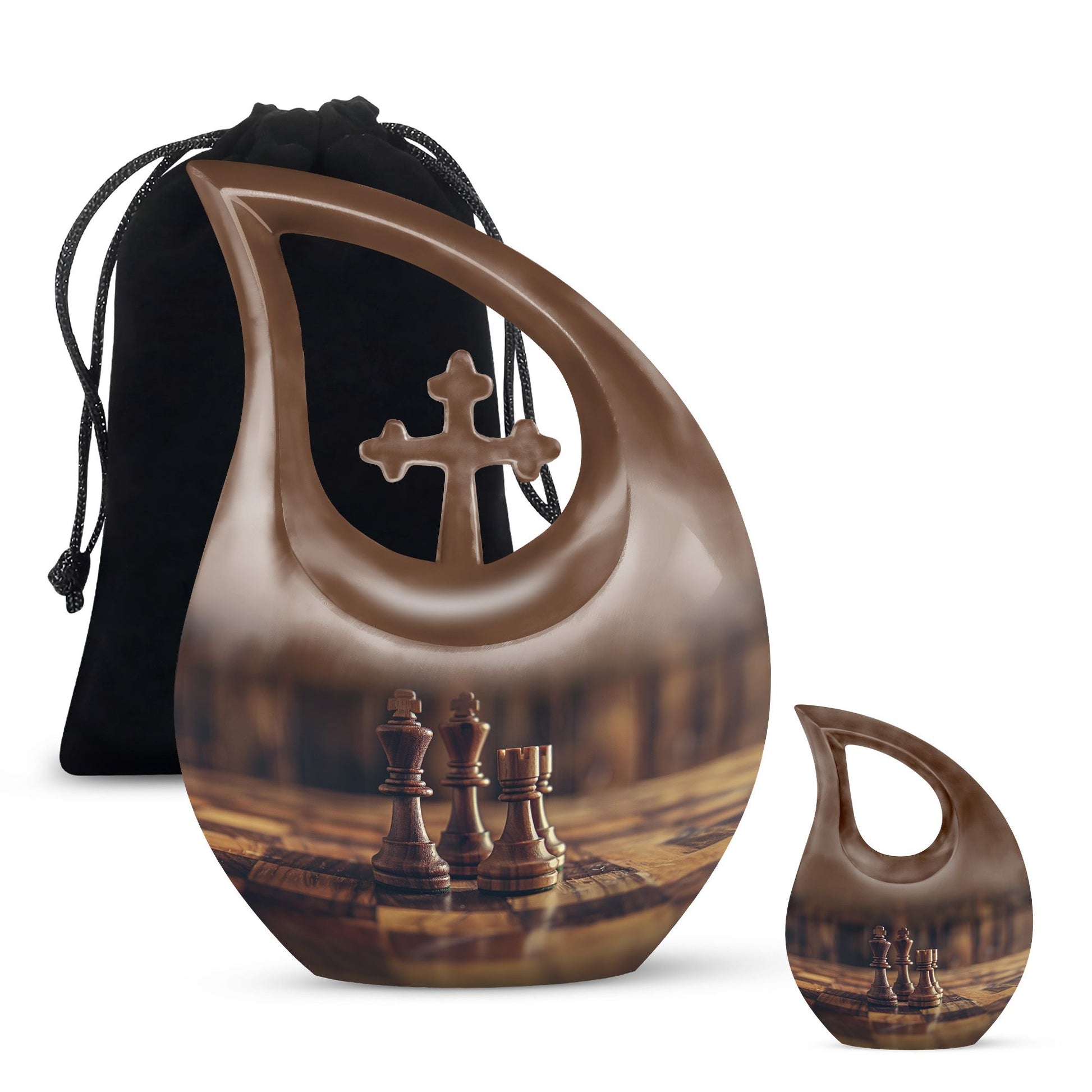 Chess themed Cross Drop design Urn