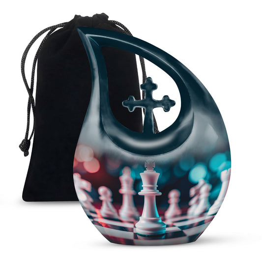 Chess-themed Cross Drop Memorial Urn