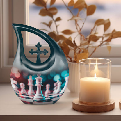 Chess-themed Cross Drop Memorial Urn