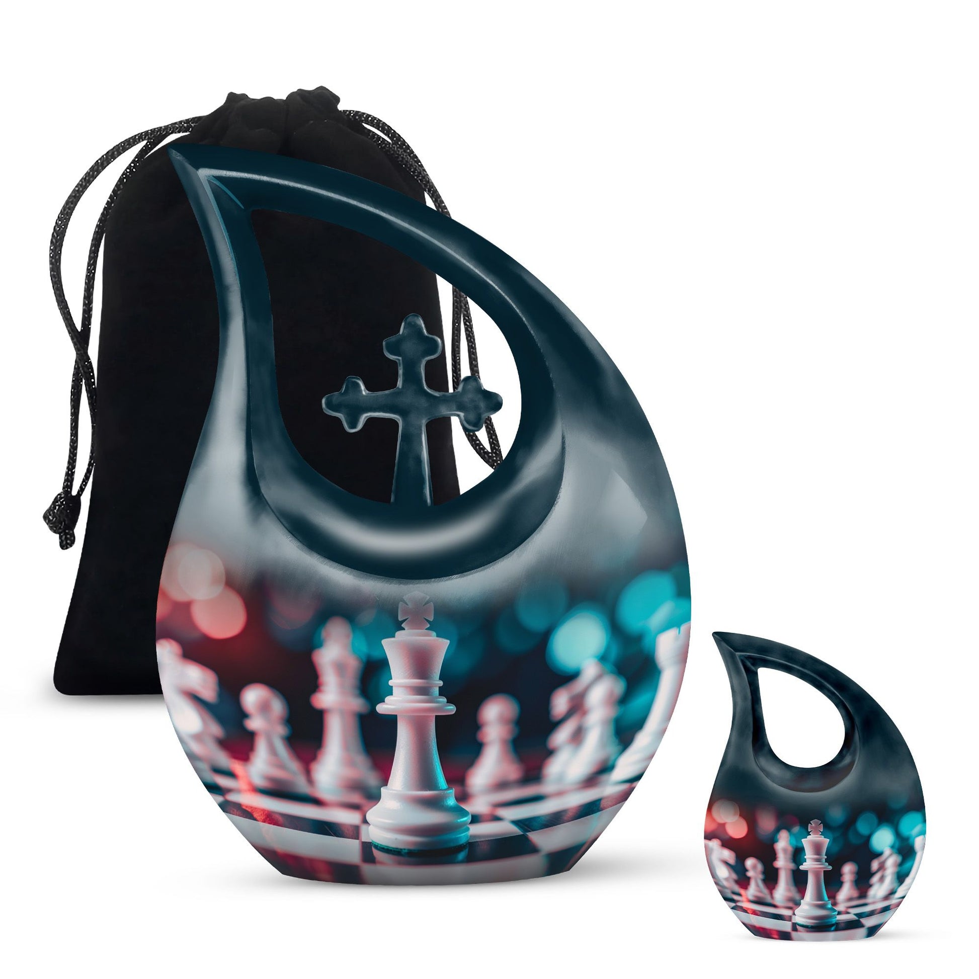 Chess-themed Cross Drop Memorial Urn