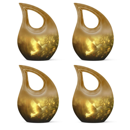 Bird Urn for Human Ashes, White Dove Through Golden Sparkling Light, Memorial Urn
