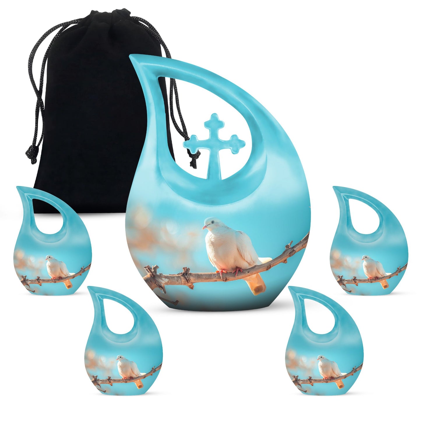Blue Personalized Bird Cremation Urn for Men and Women - 10-inch, 200 cu in - Yatskia
