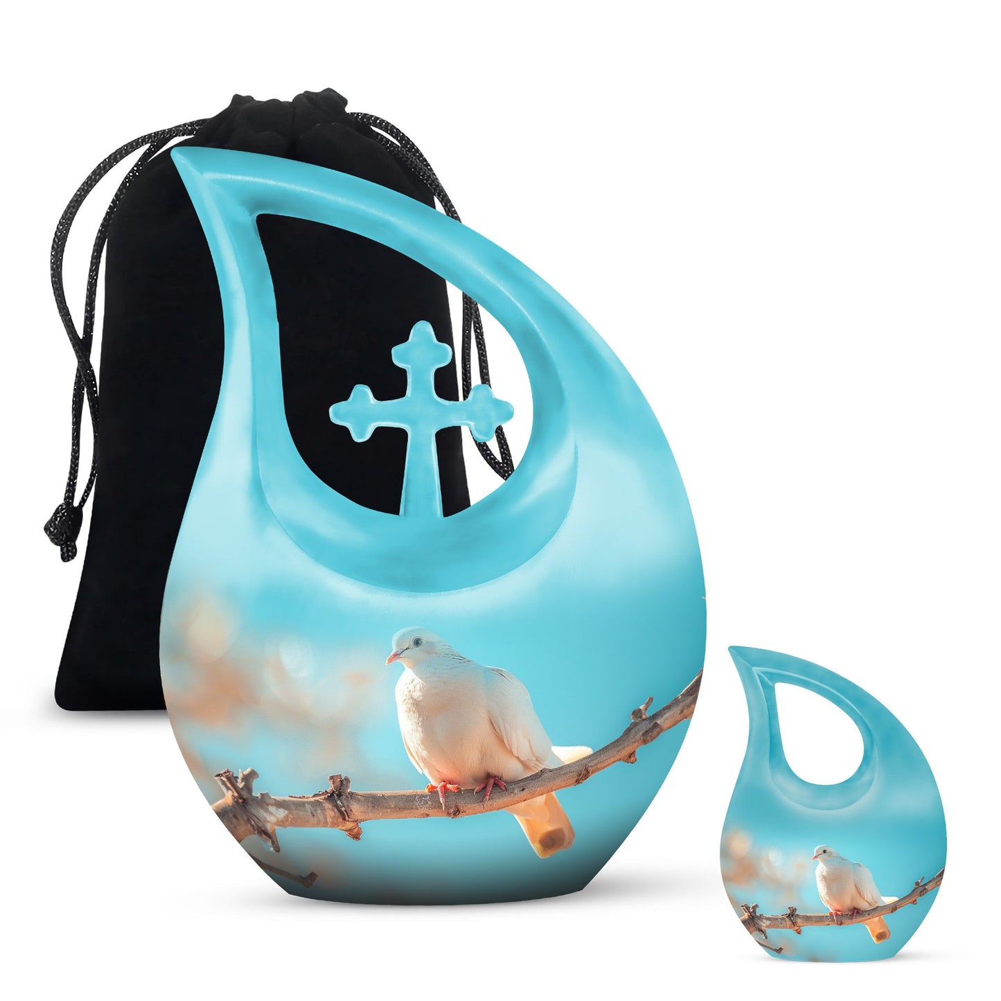 Blue Personalized Bird Cremation Urn for Men and Women - 10-inch, 200 cu in - Yatskia