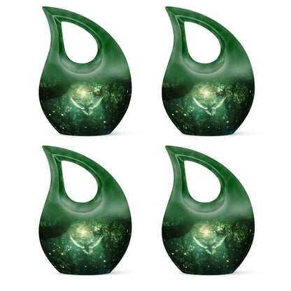 Bird Urn for Human Ashes, White Dove Through Glowing Forest, Green Memorial Urn