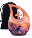 Solitary Bird Urn For Cremation Ashes - Pink Floral Urn For Funeral