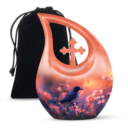 Pink Personalized Bird Cremation Urn for Human Ashes - 10-inch, 200 cu in - Yatskia