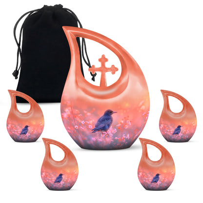Pink Personalized Bird Cremation Urn for Women - 10-inch, 200 cu in - Yatskia