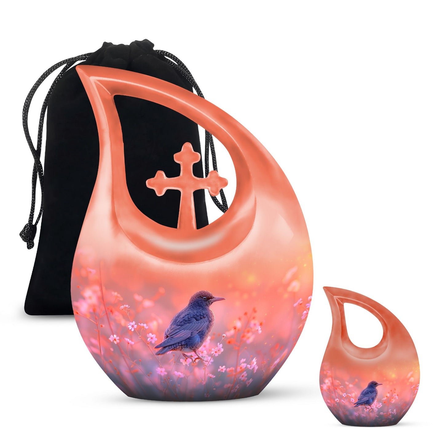 Pink Personalized Bird Cremation Urn for Women - 10-inch, 200 cu in - Yatskia