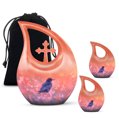 Pink Personalized Bird Cremation Urn for Women - 10-inch, 200 cu in - Yatskia