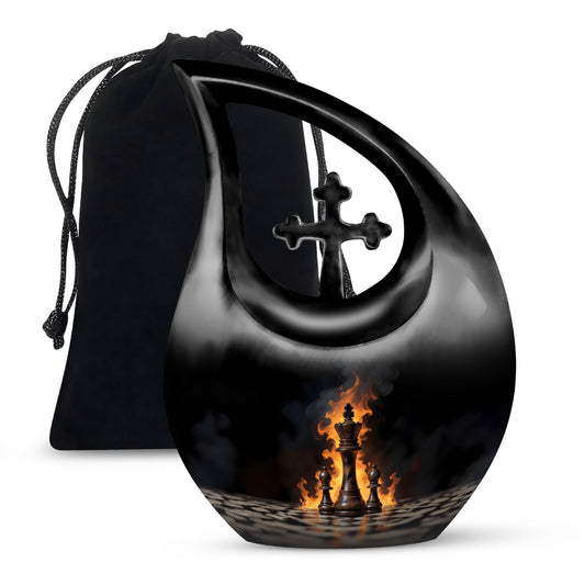 Chess Themed Aluminium Cross Drop Memorial Urn 