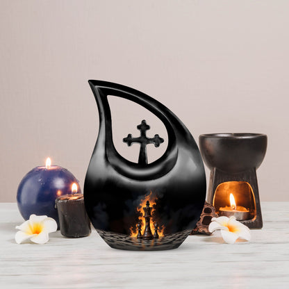 Chess Themed Aluminium Cross Drop Memorial Urn 