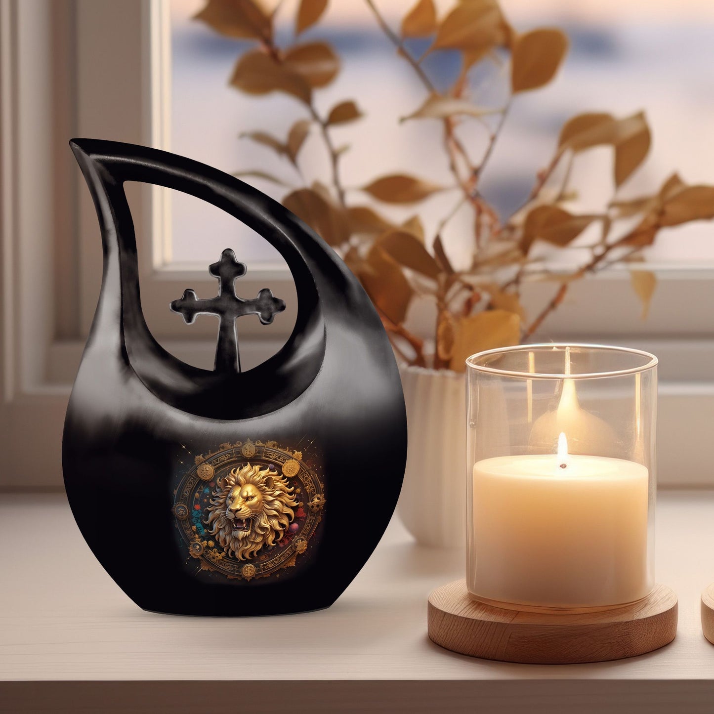 10-inch Zodiac Themed Cross Drop Design Large Aluminium Urn