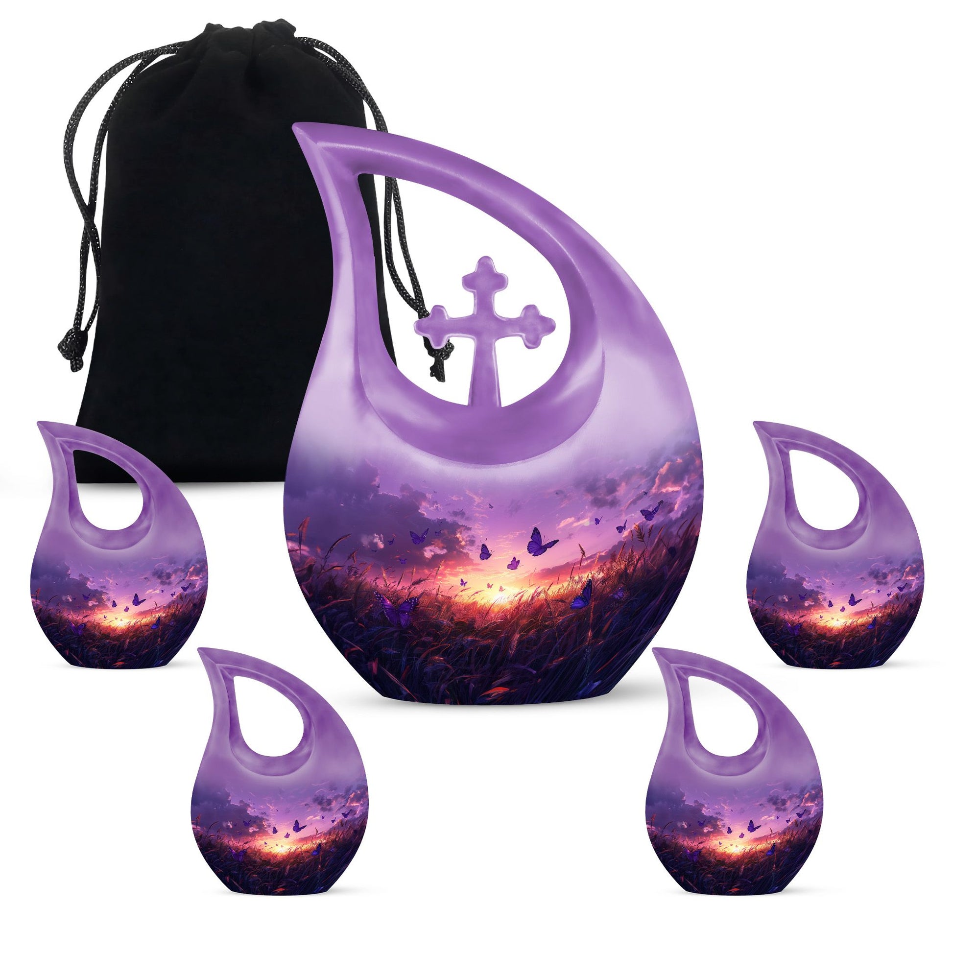 10-inch Purple Meadow Cross Drop Design Urn 