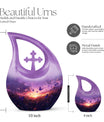 10-inch Purple Meadow Cross Drop Design Urn 