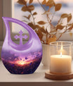 10-inch Purple Meadow Cross Drop Design Urn 