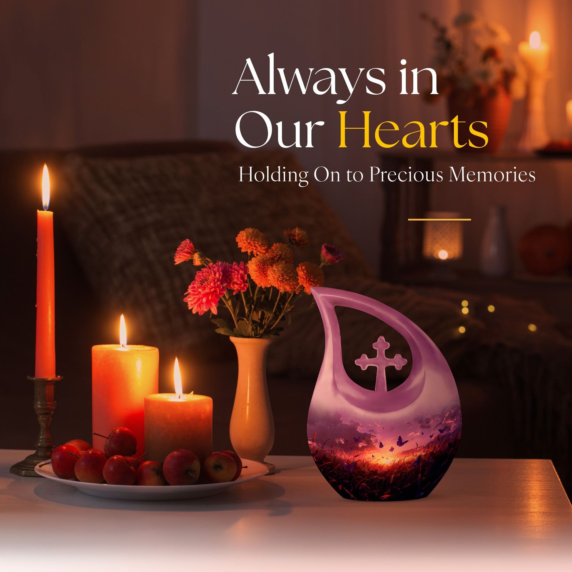 10-inch Purple Meadow Cross Drop Design Urn 