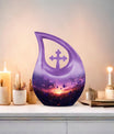 10-inch Purple Meadow Cross Drop Design Urn 