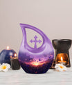 10-inch Purple Meadow Cross Drop Design Urn 