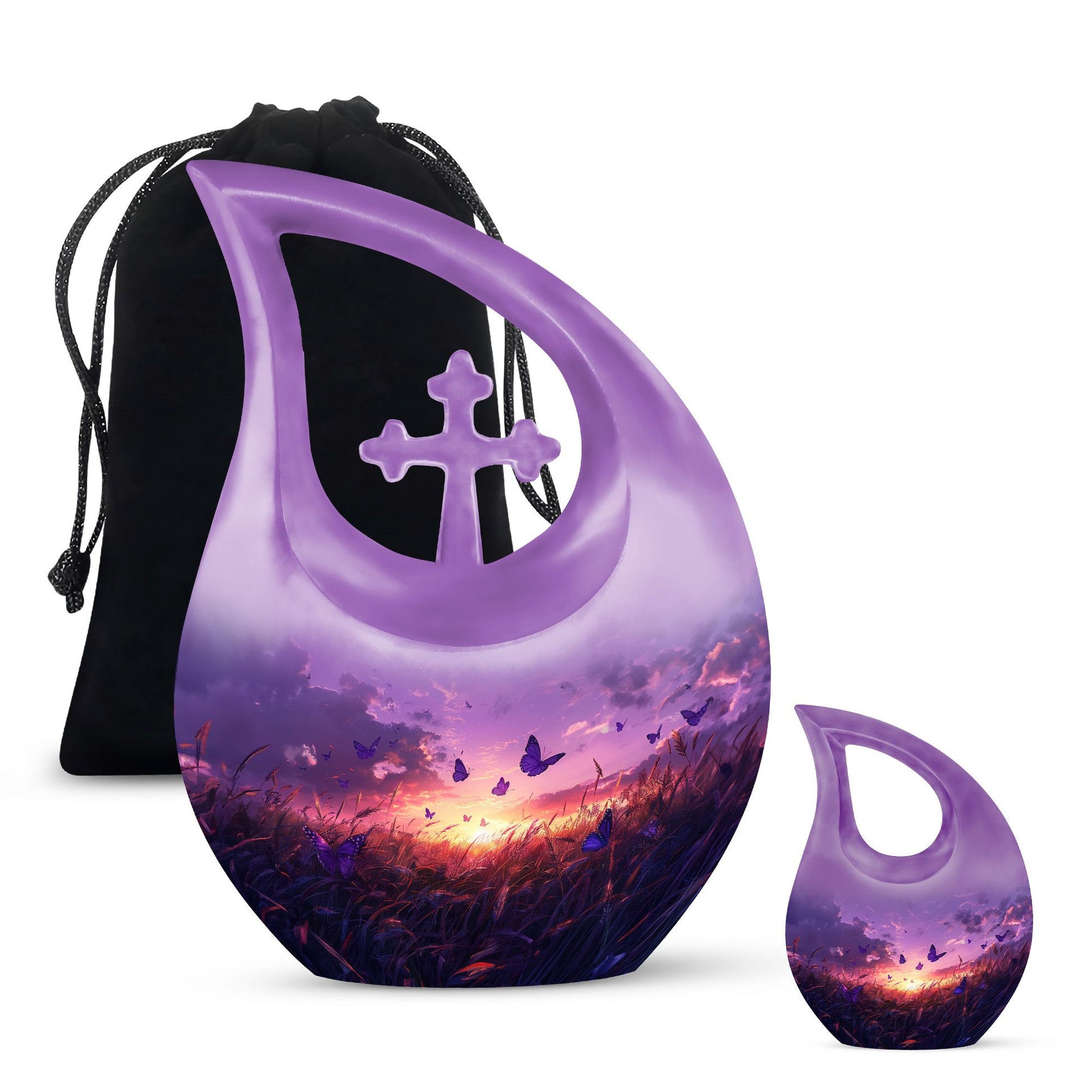 10-inch Purple Meadow Cross Drop Design Urn 