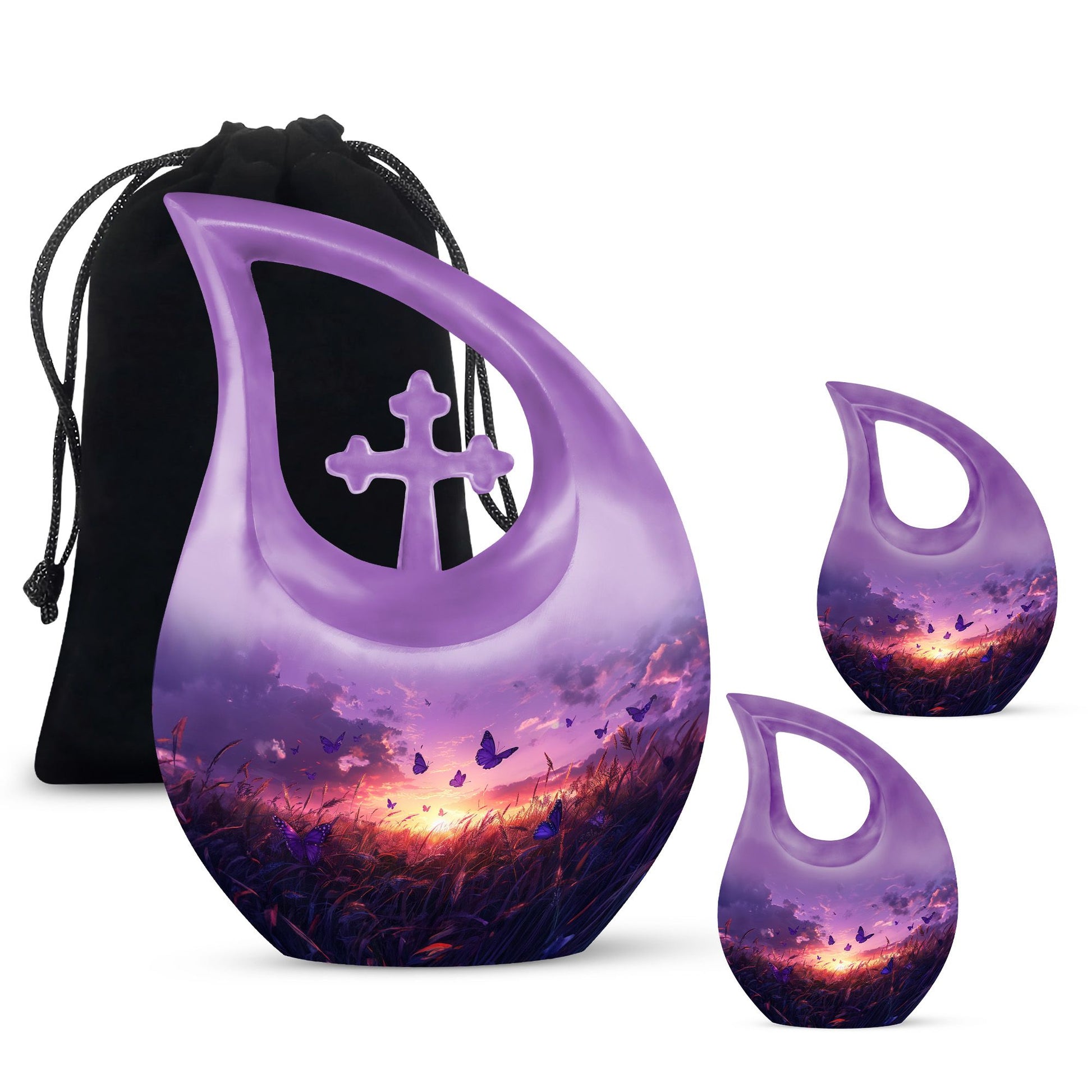 10-inch Purple Meadow Cross Drop Design Urn 