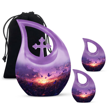 10-inch Purple Meadow Cross Drop Design Urn 