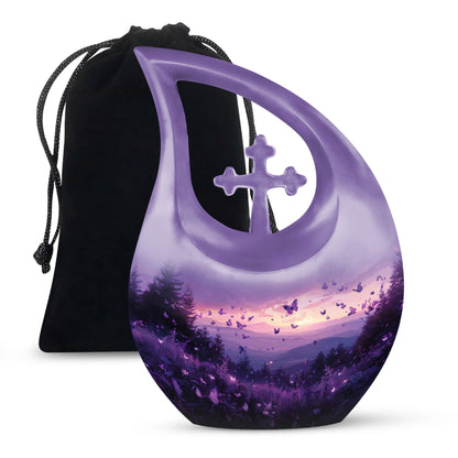 Purple Meadow 10-inch Cross Drop Urn 