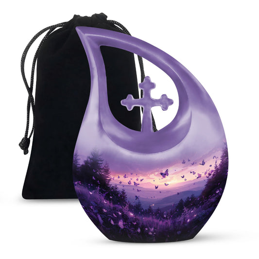 Purple Meadow 10-inch Cross Drop Urn 