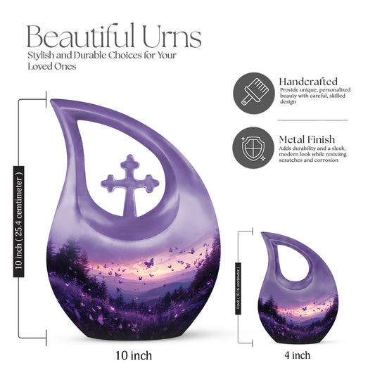 Purple Meadow 10-inch Cross Drop Urn 
