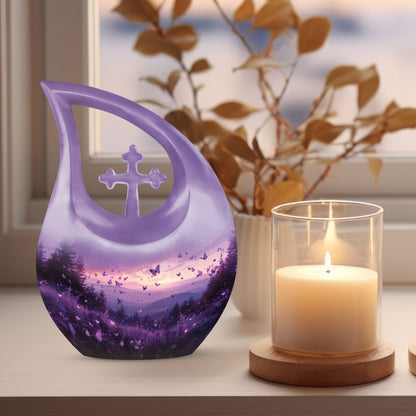 Purple Meadow 10-inch Cross Drop Urn 