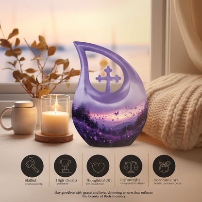 Purple Meadow 10-inch Cross Drop Urn 