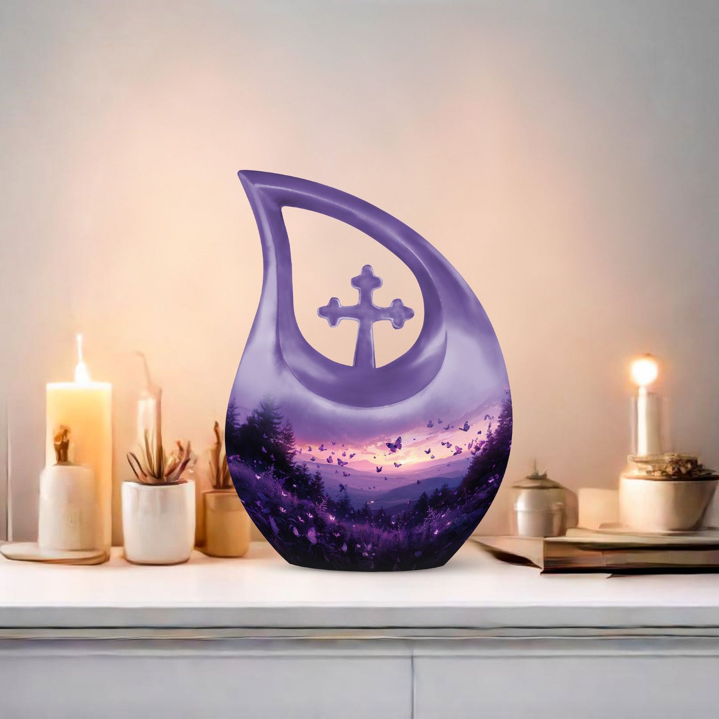 Purple Meadow 10-inch Cross Drop Urn 