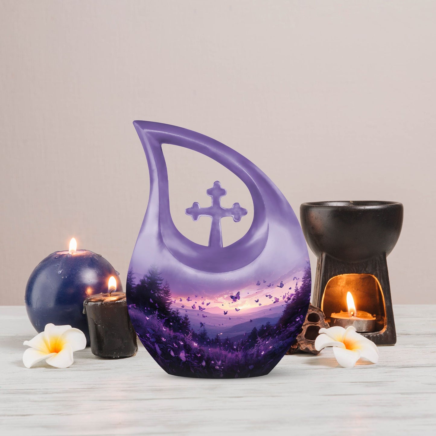 Purple Meadow 10-inch Cross Drop Urn 