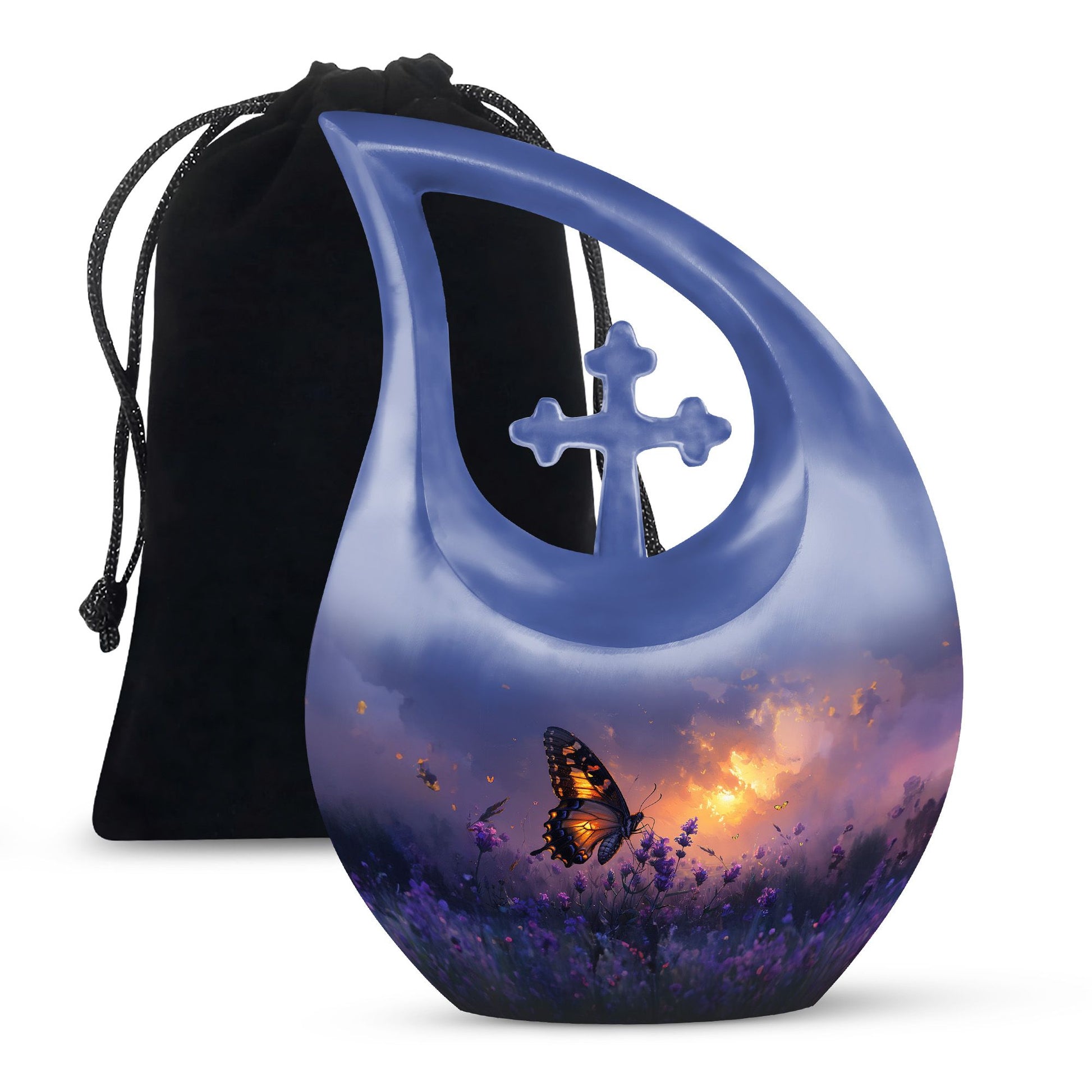 Purple Meadow Urn For Ashes - Monarch Butterfly Funeral Urn For Women