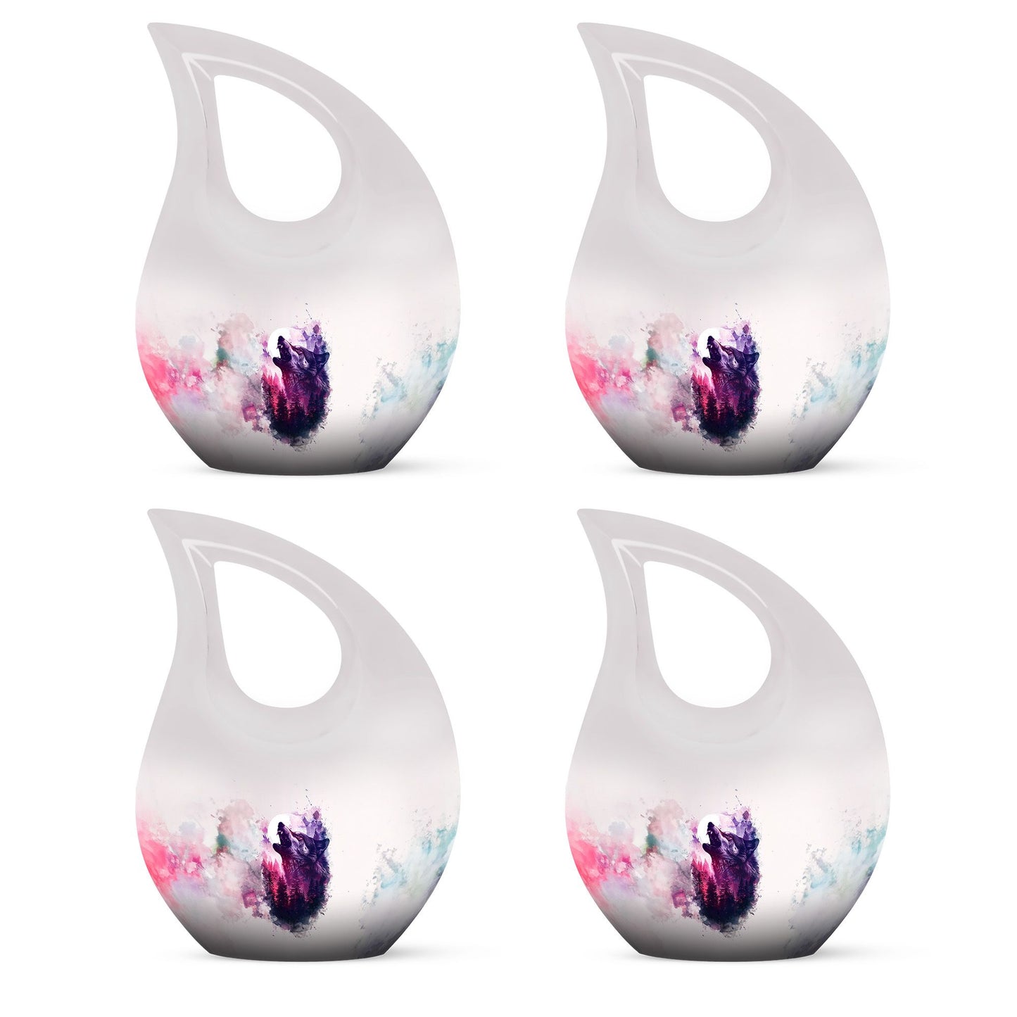 Wolf Urn for Human Ashes, White Watercolor Howling at the Moon, Classic Urn