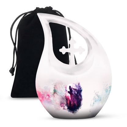 Wolf Urn for Human Ashes, White Watercolor Howling at the Moon, Classic Urn