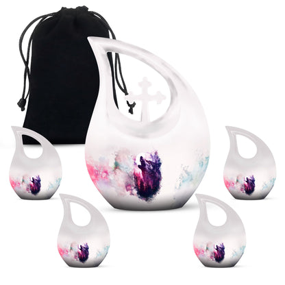 Wolf Urn for Human Ashes, White Watercolor Howling at the Moon, Classic Urn