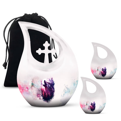 Wolf Urn for Human Ashes, White Watercolor Howling at the Moon, Classic Urn