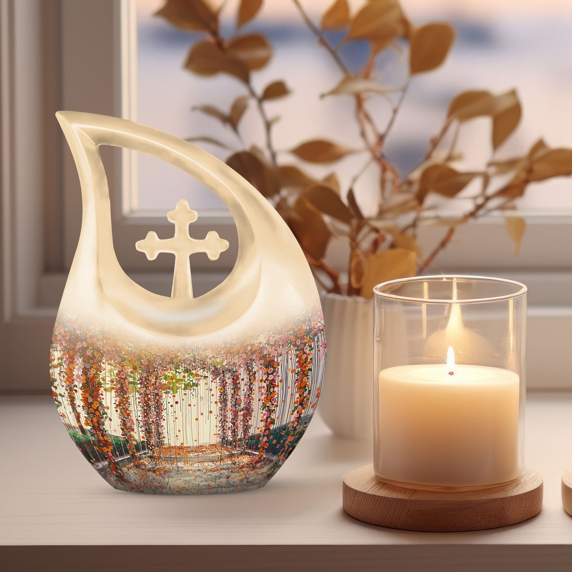 10-inch Cross Drop Flowers Urn 