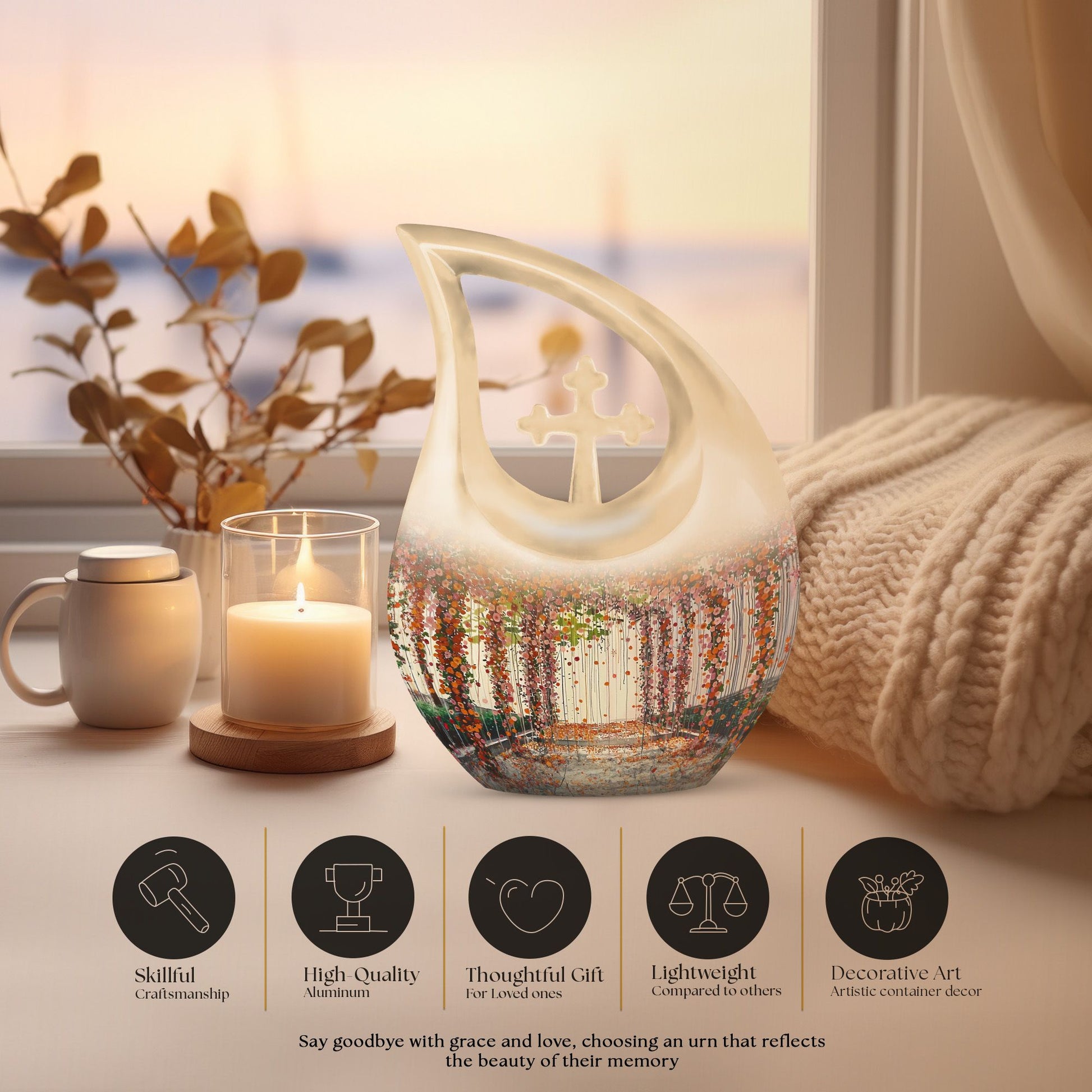 10-inch Cross Drop Flowers Urn 