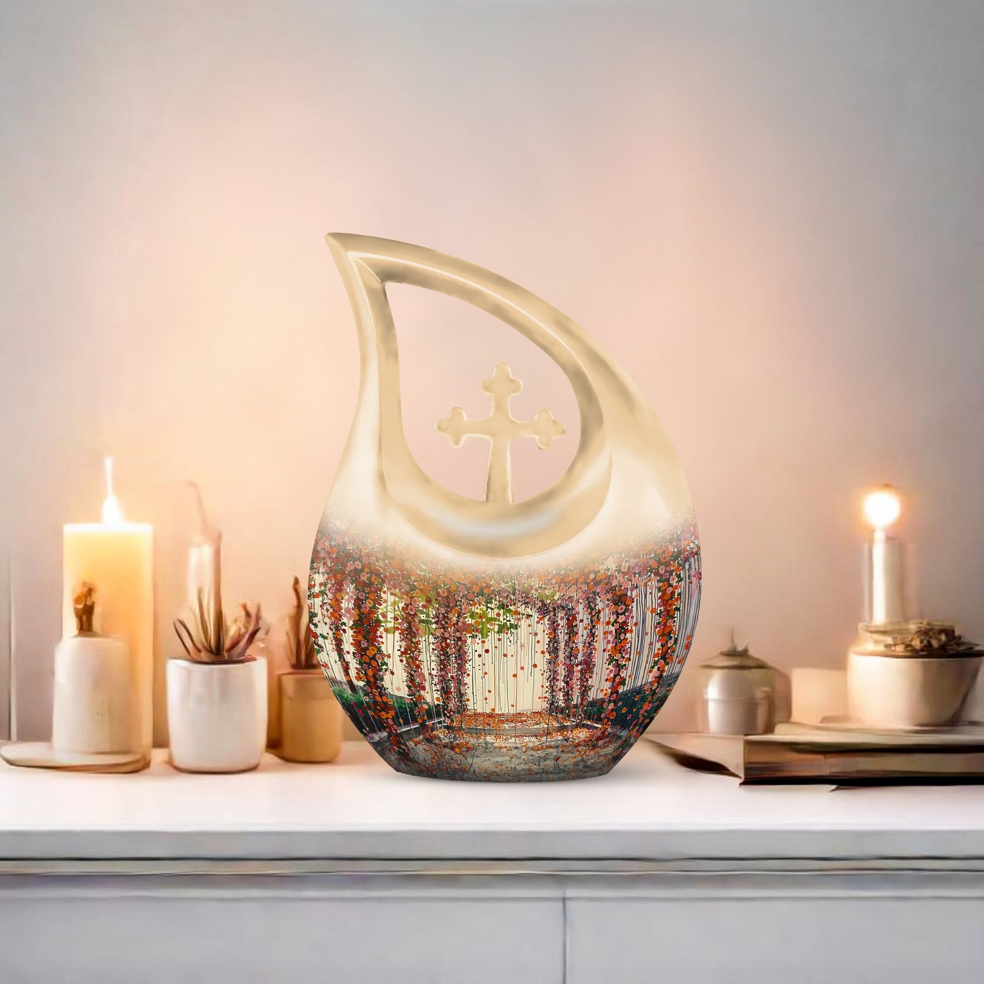 10-inch Cross Drop Flowers Urn 